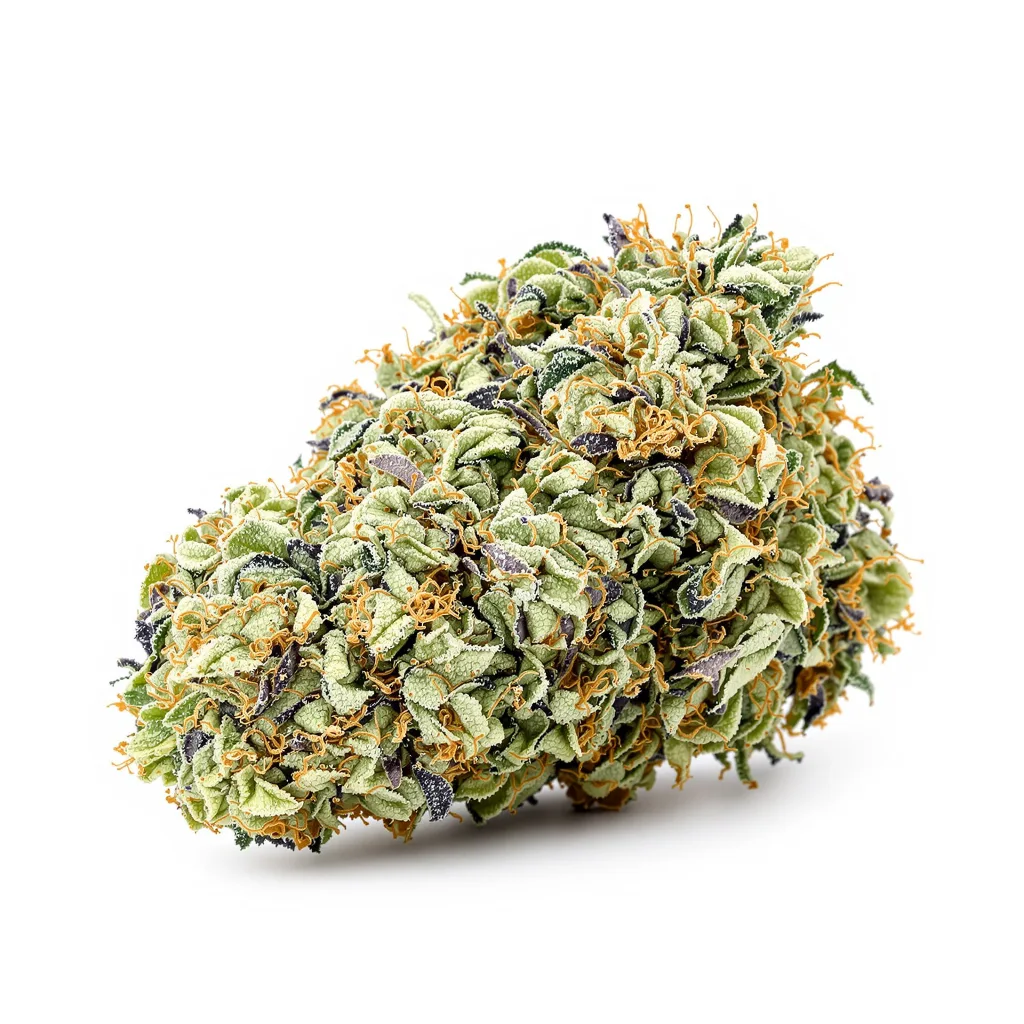 13 Dawgs 38% indica / 62% sativa flower with visible trichomes