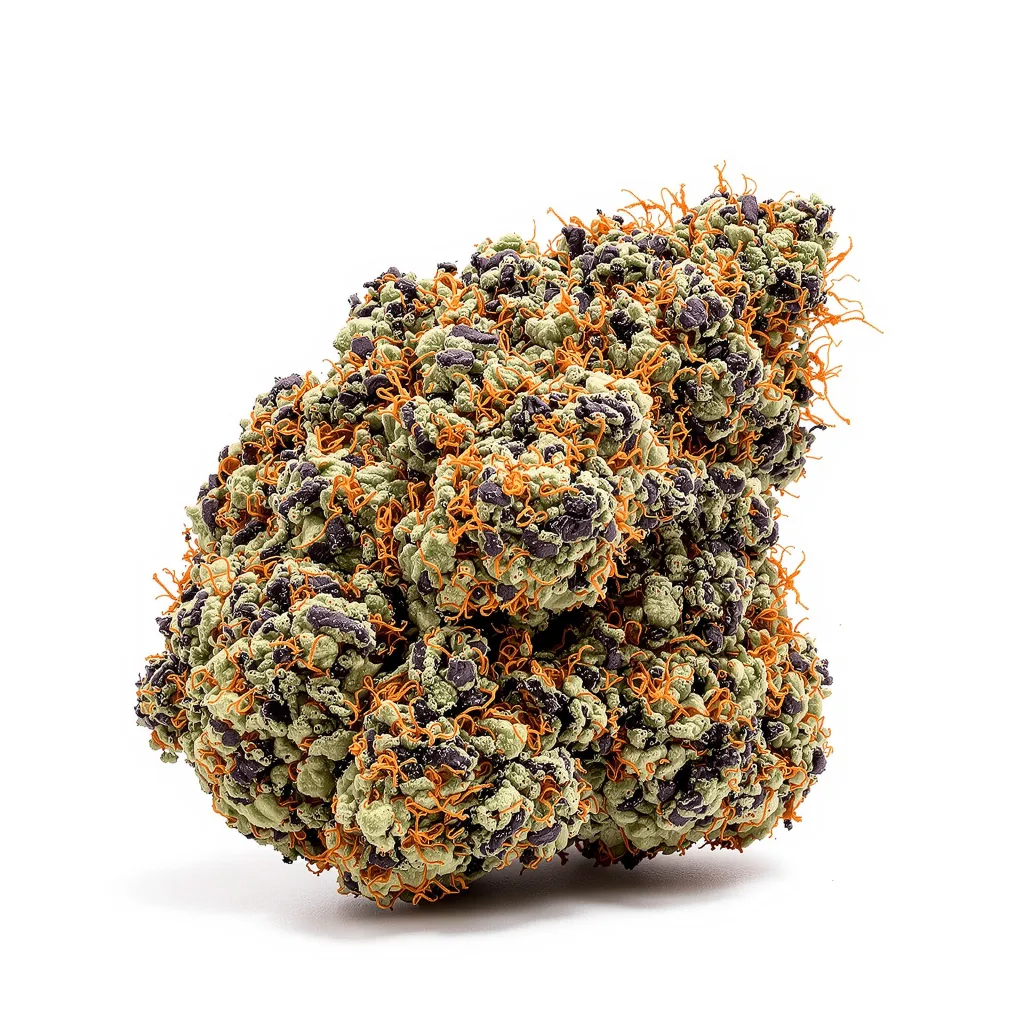 9 Pound Hammer 66% indica / 34% sativa flower with visible trichomes
