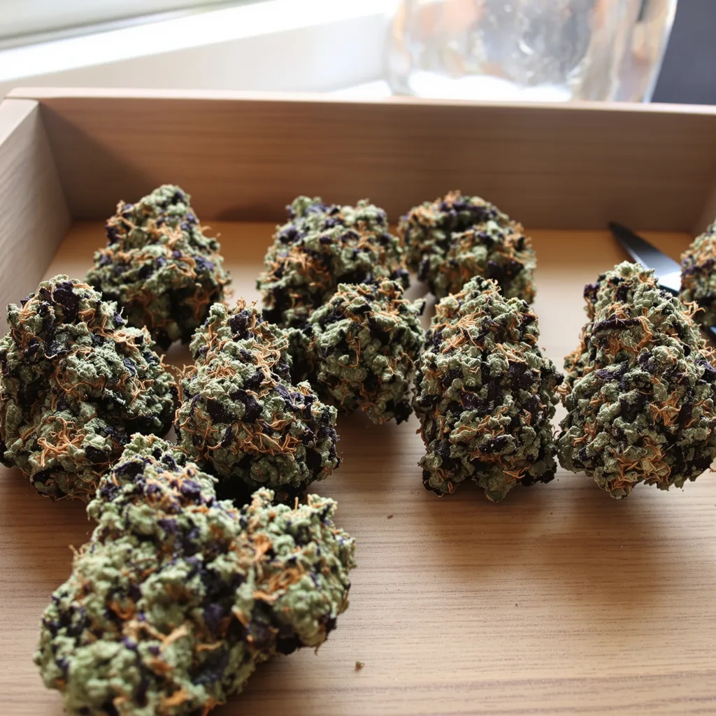 A-10 78% indica / 22% sativa flower with visible trichomes