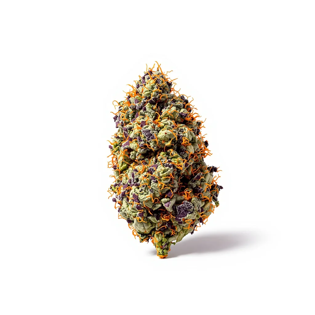Ace of Spades 66% indica / 34% sativa flower with visible trichomes