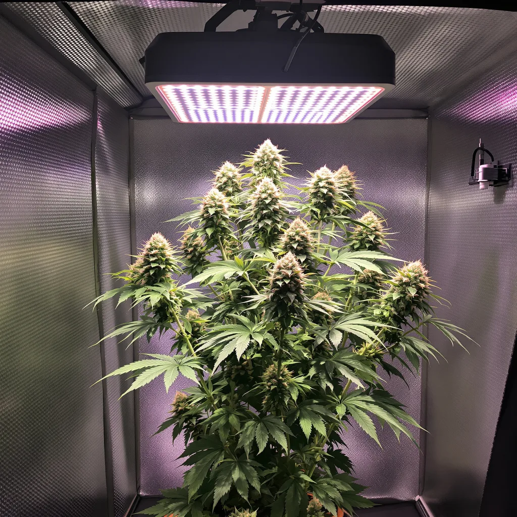 Adios cannabis plant in flowering stage — 170–210 cm feminised