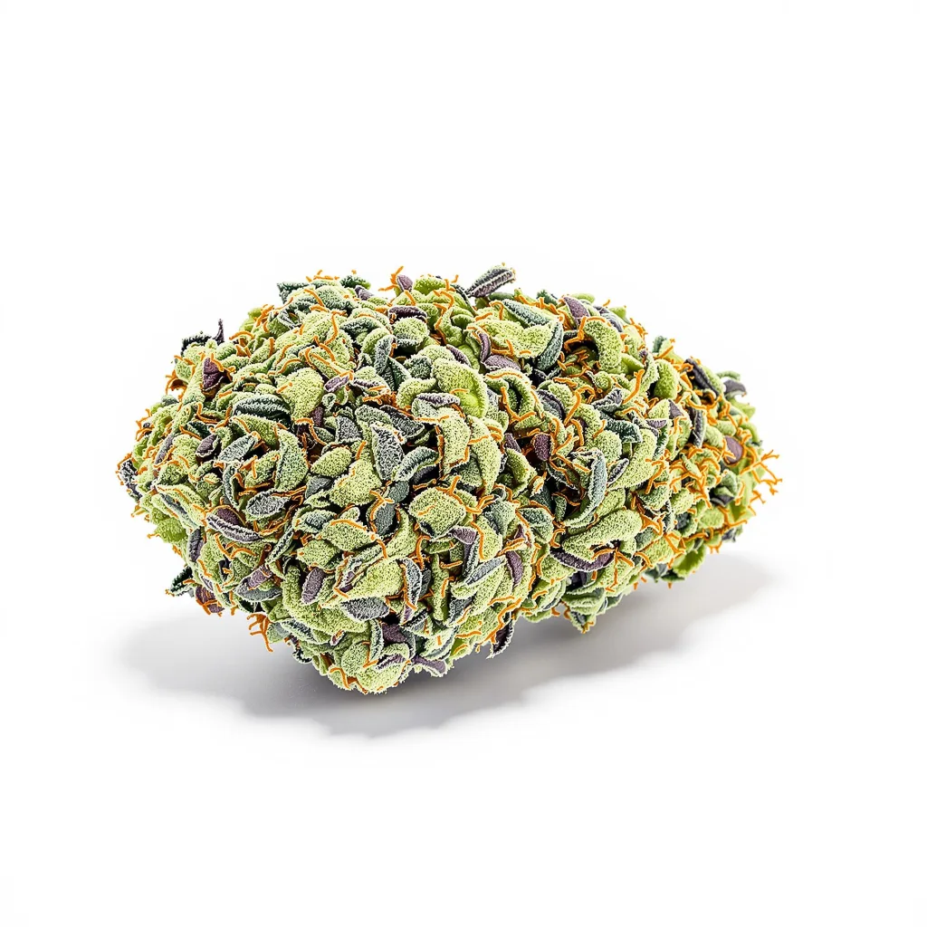 Adios 58% indica / 42% sativa flower with visible trichomes