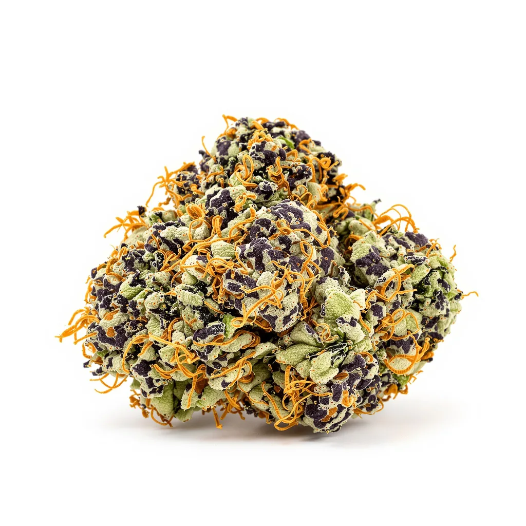 Afghan 70% indica / 30% sativa flower with visible trichomes