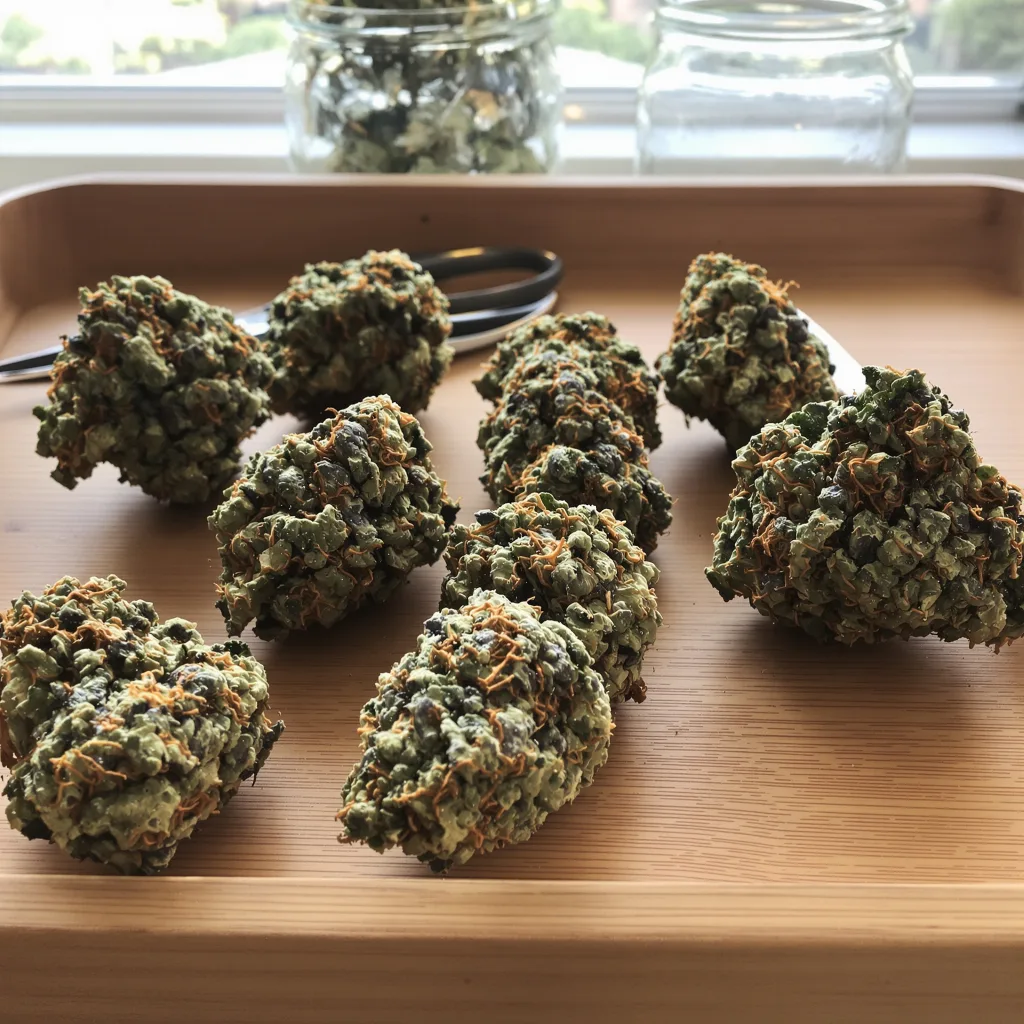 Afghan Hawaiian 68% indica / 32% sativa flower with visible trichomes