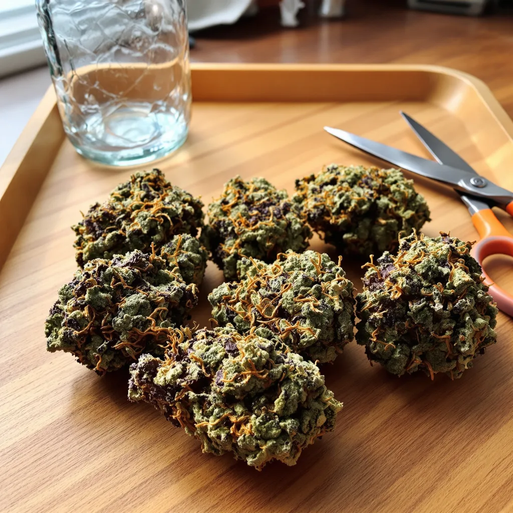 Afghan Kush 67% indica / 33% sativa flower with visible trichomes
