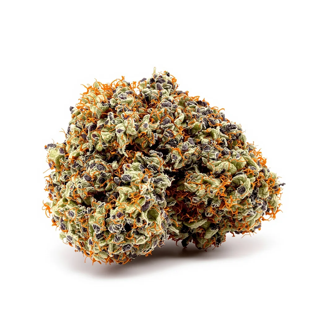 Afghan Skunk 69% indica / 31% sativa flower with visible trichomes
