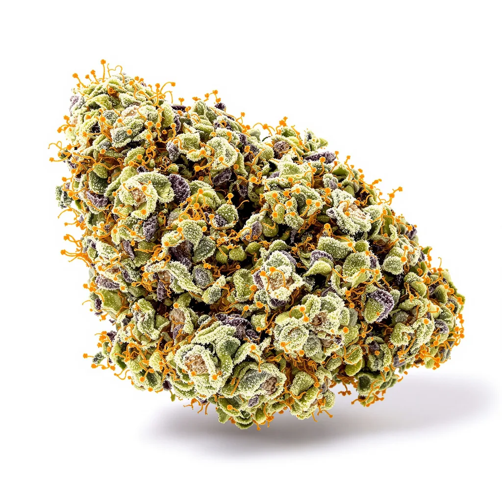 Agent Orange 61% indica / 39% sativa flower with visible trichomes