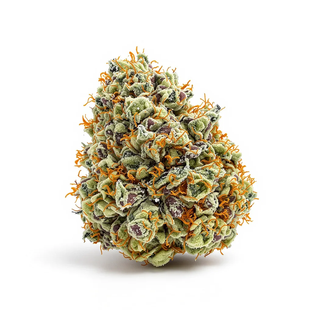 Alien Rock Candy 41% indica / 59% sativa flower with visible trichomes