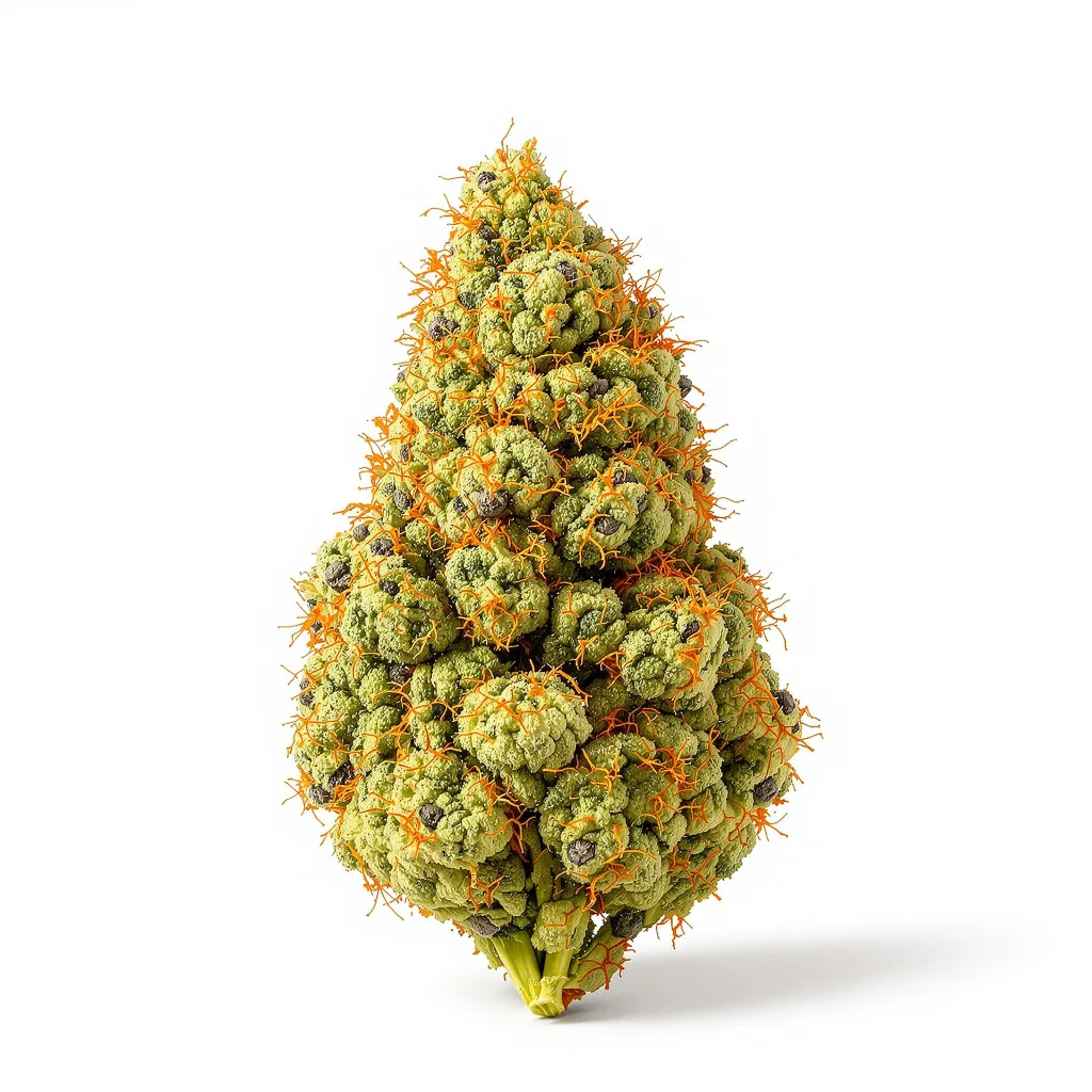Alpha Blue 24% indica / 76% sativa flower with visible trichomes