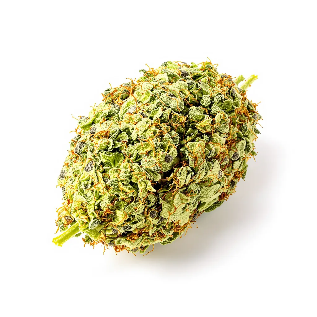 American Haze 16% indica / 84% sativa flower with visible trichomes