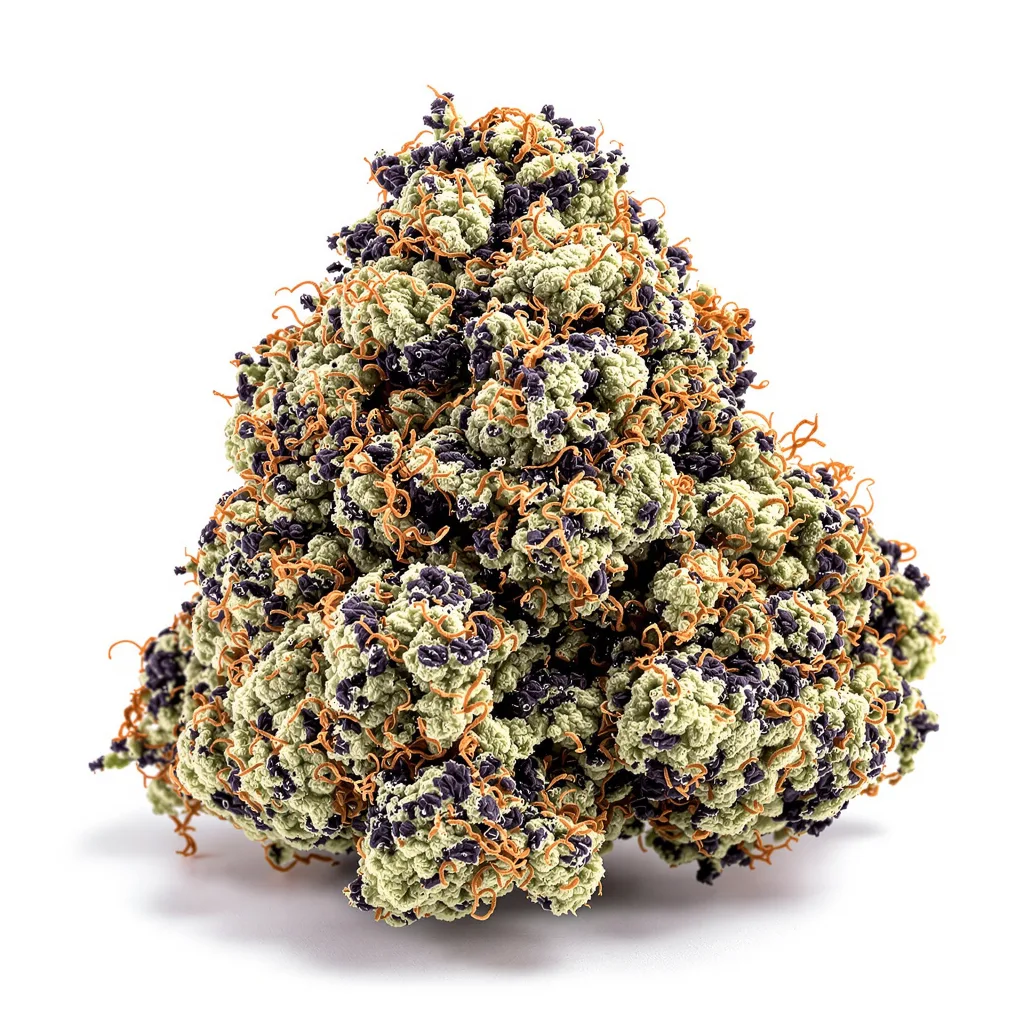 American Kush 76% indica / 24% sativa flower with visible trichomes