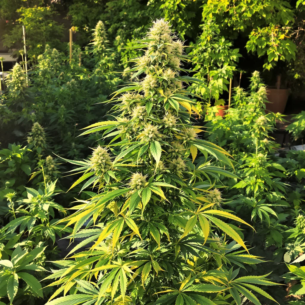 Amherst Diesel 12% indica / 88% sativa flower with visible trichomes