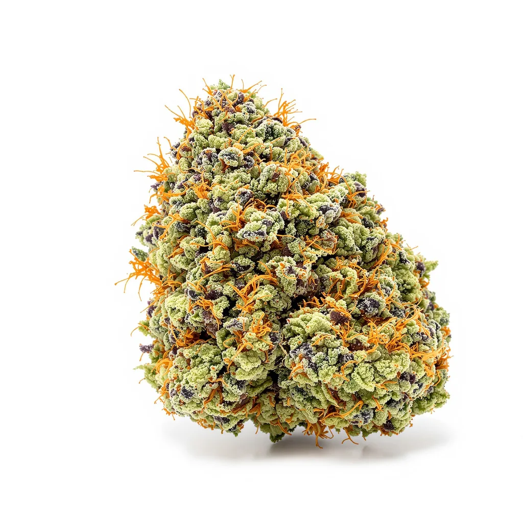 Amsterdam 62% indica / 38% sativa flower with visible trichomes