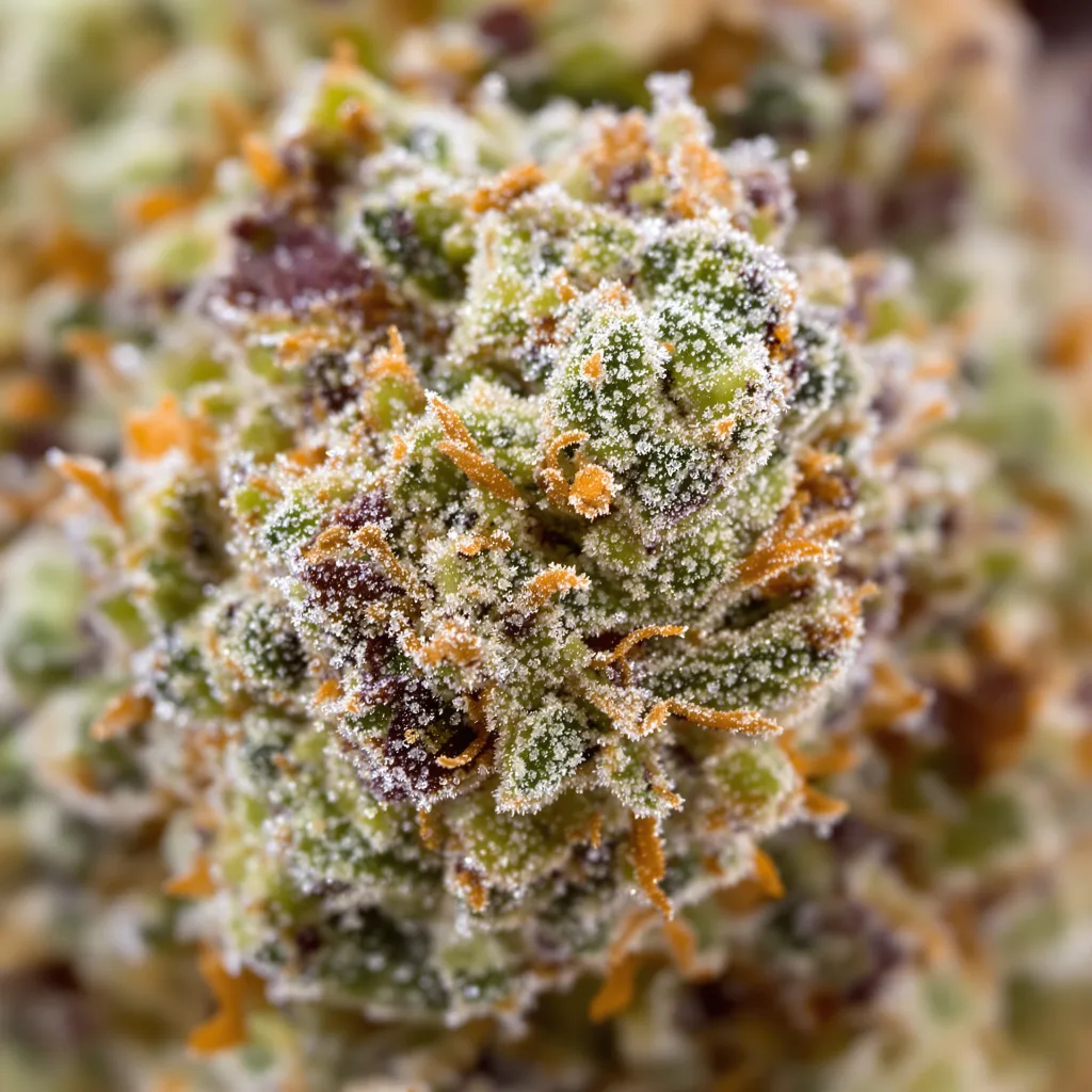 Apple Betty cannabis bud close-up showing open-bud structure with orange pistils