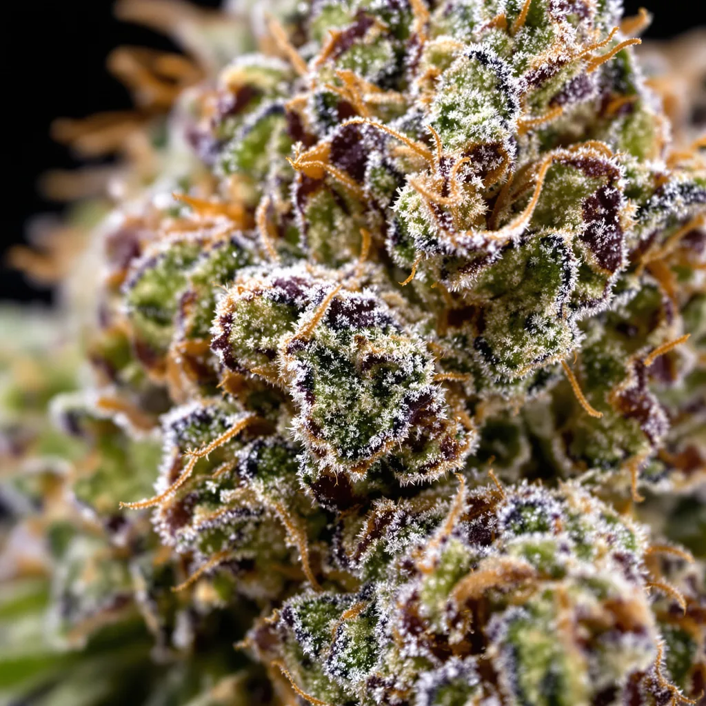 Atomic Northern Lights cannabis bud close-up showing dense forest-green nugs