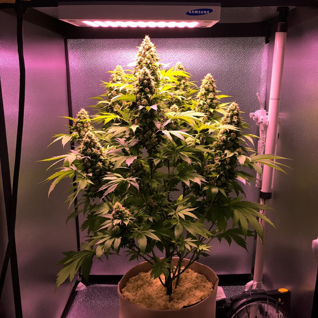 Ayahuasca Purple cannabis plant in flowering stage — 90-120 cm. Medium autoflower