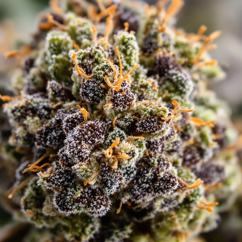 Ayahuasca Purple cannabis bud close-up showing dense purple-tinged calyxes