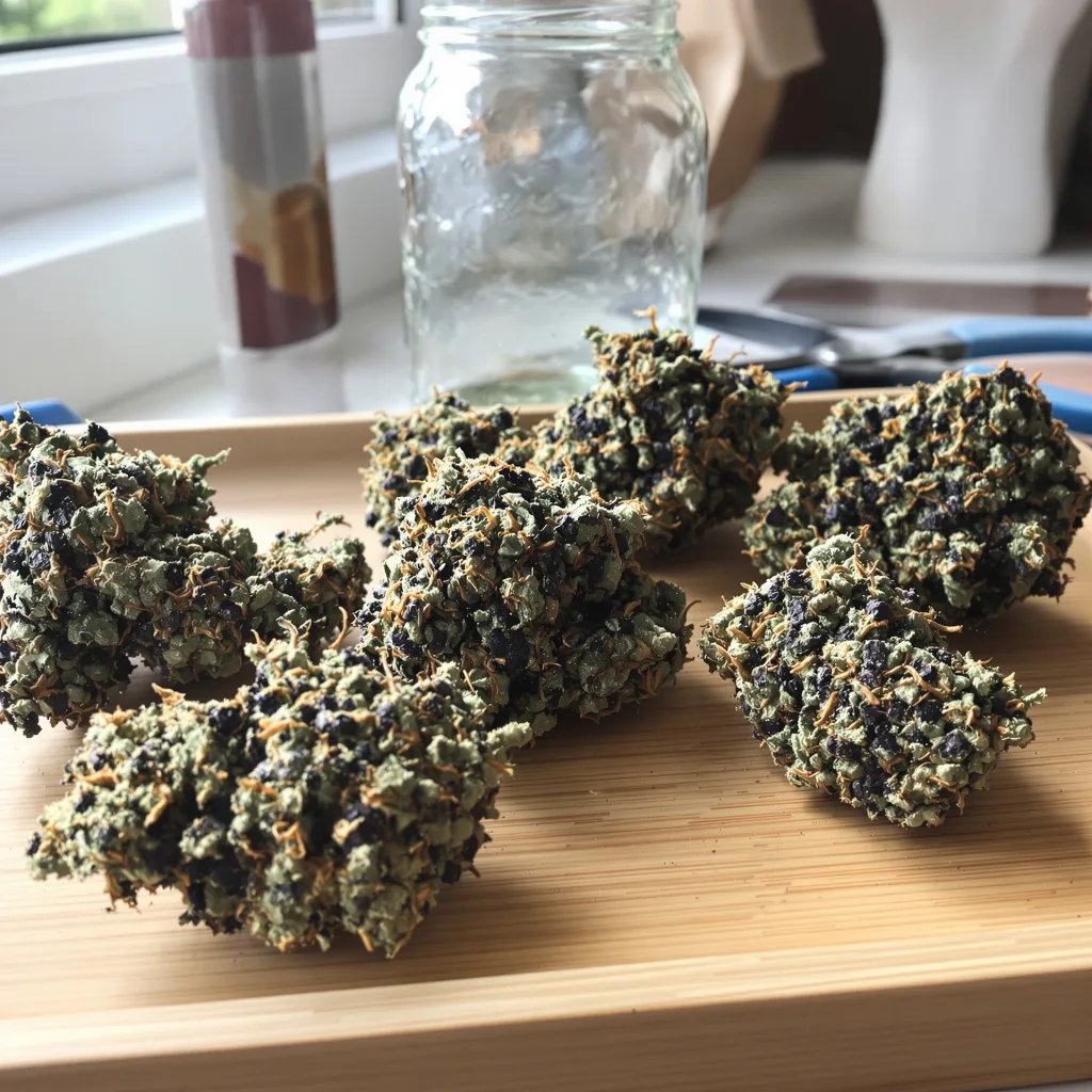 Banana Candy 67% indica / 33% sativa flower with visible trichomes