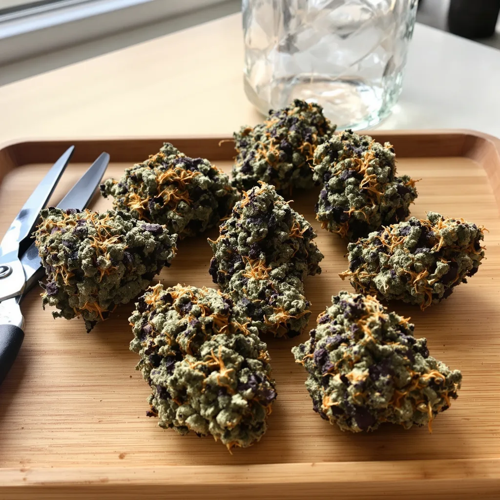 Banana Kush 76% indica / 24% sativa flower with visible trichomes
