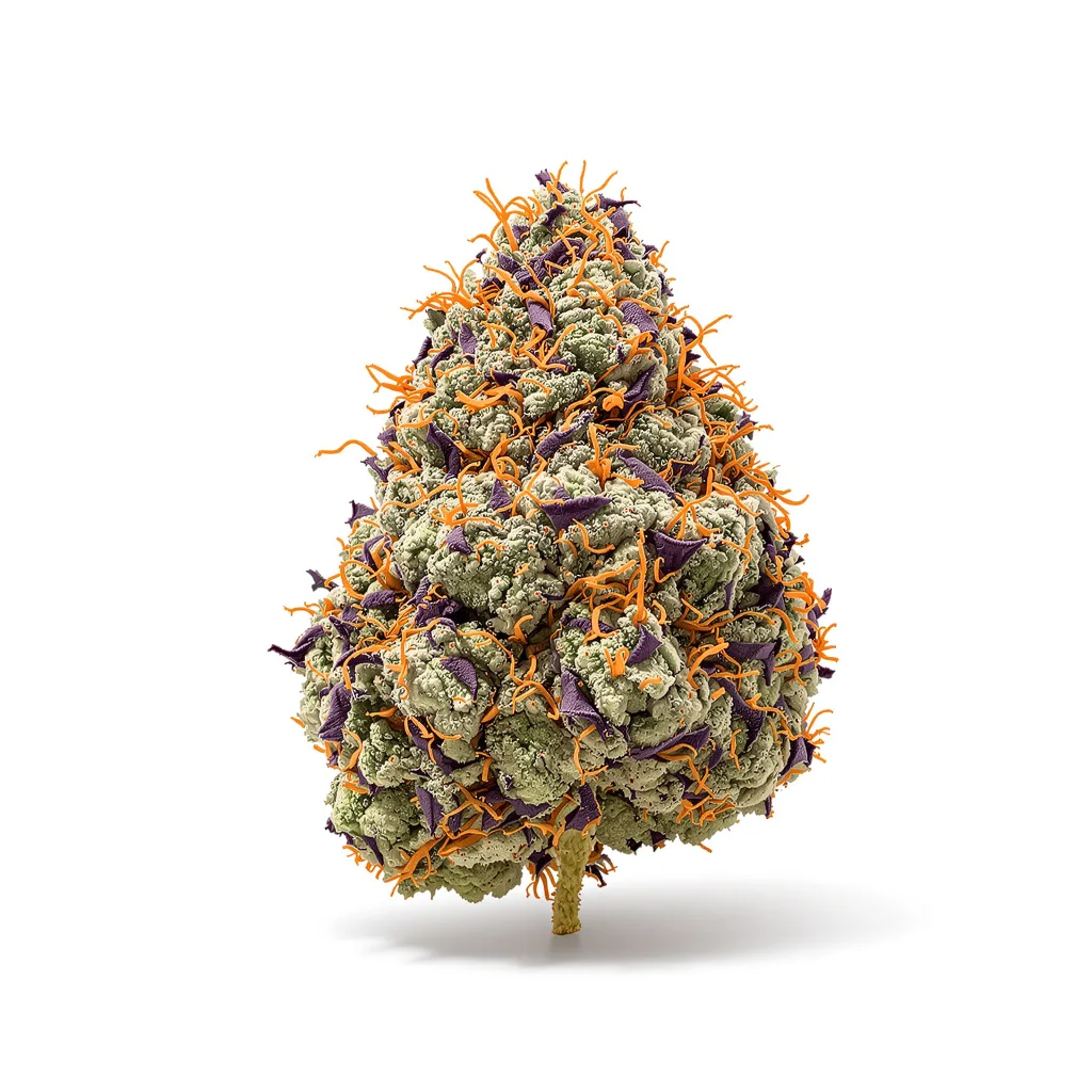 Banana Kush 76% indica / 24% sativa flower with visible trichomes