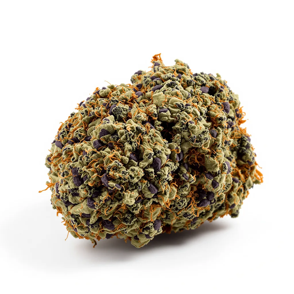 Berry White 73% indica / 27% sativa flower with visible trichomes