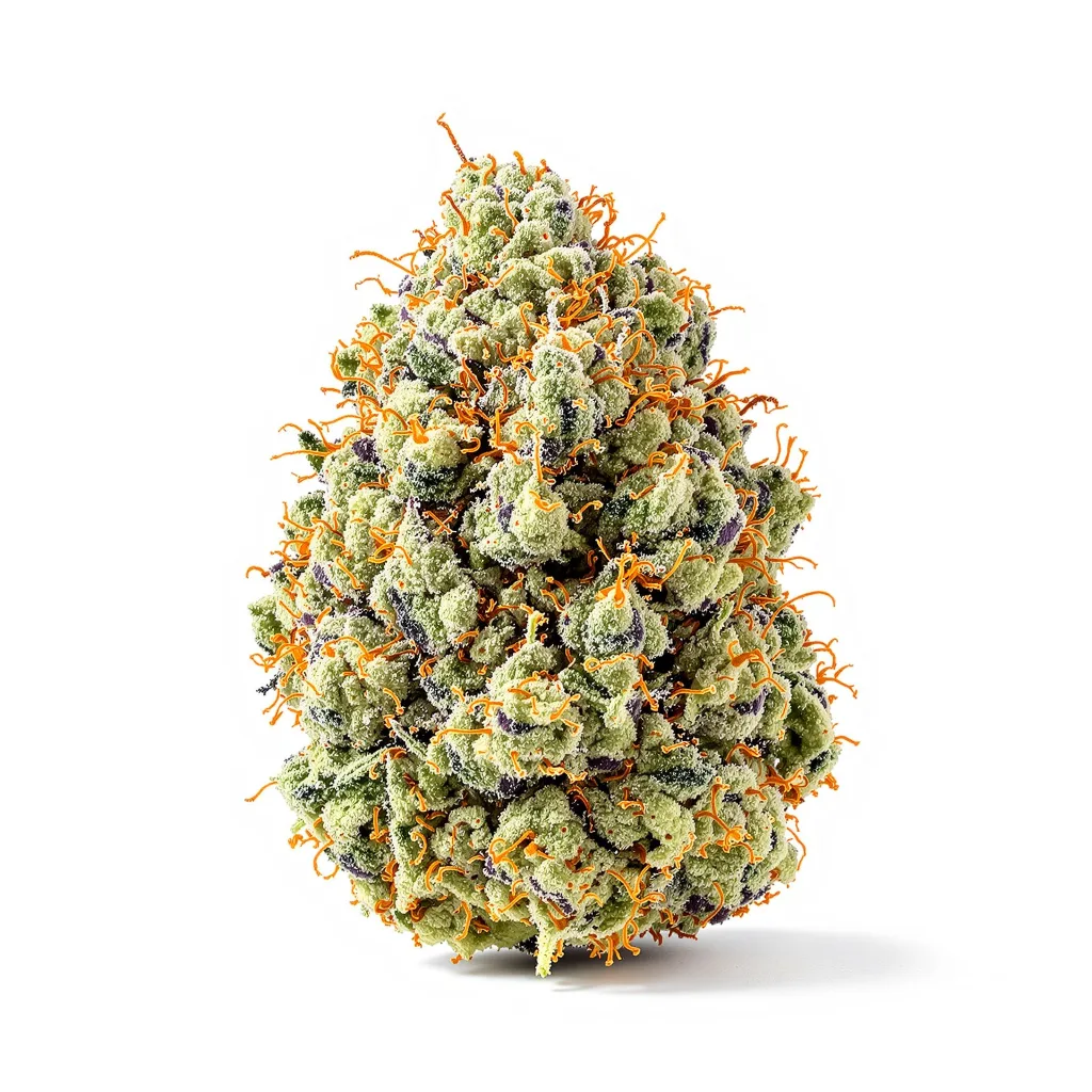 Big Blue 56% indica / 44% sativa flower with visible trichomes