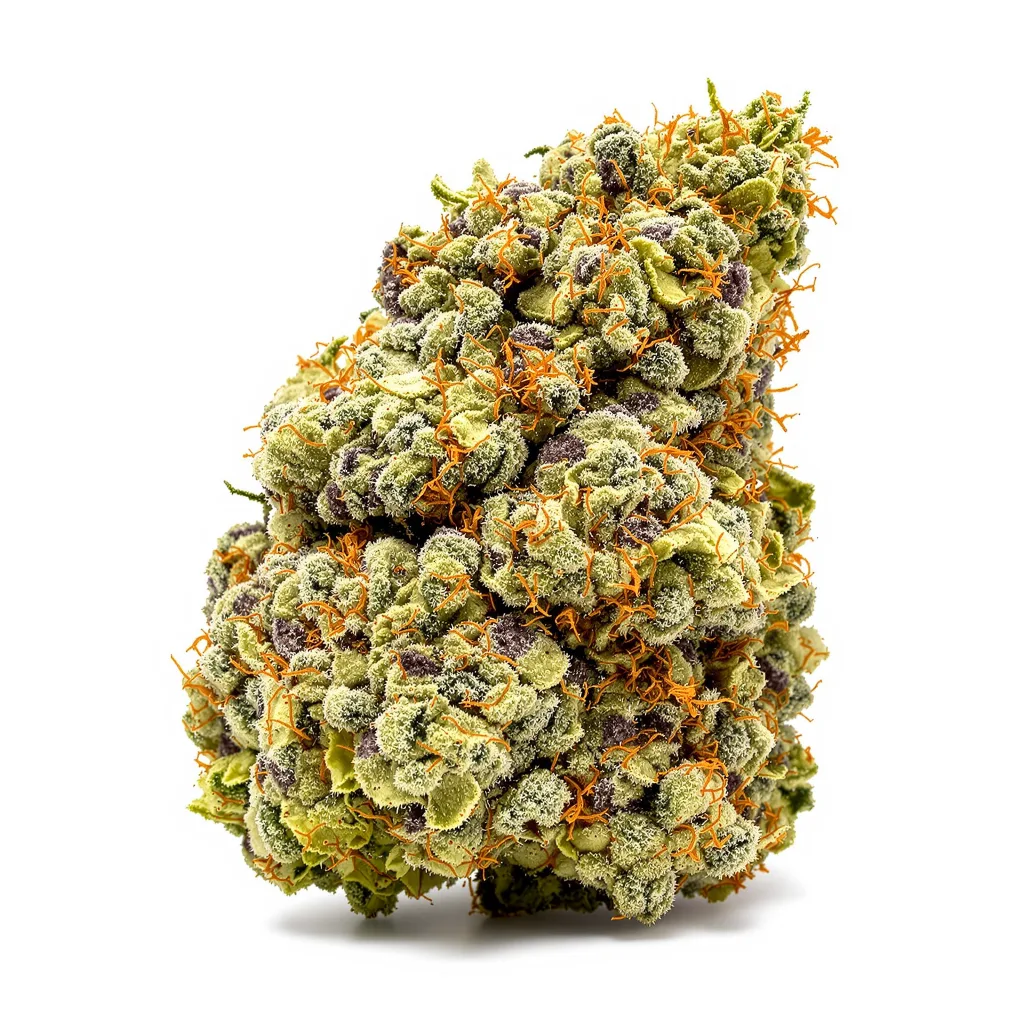 Big Devil 44% indica / 56% sativa flower with visible trichomes