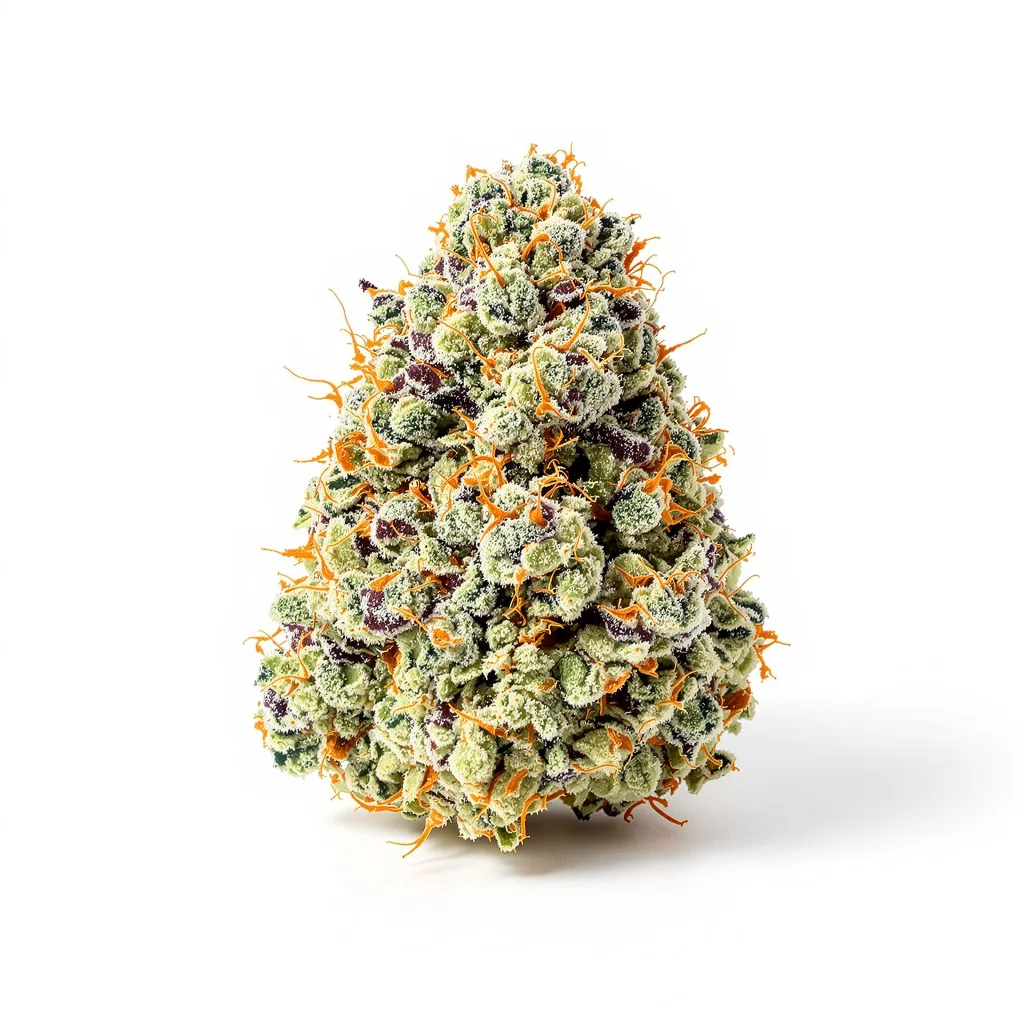 Big Kush 35% indica / 65% sativa flower with visible trichomes