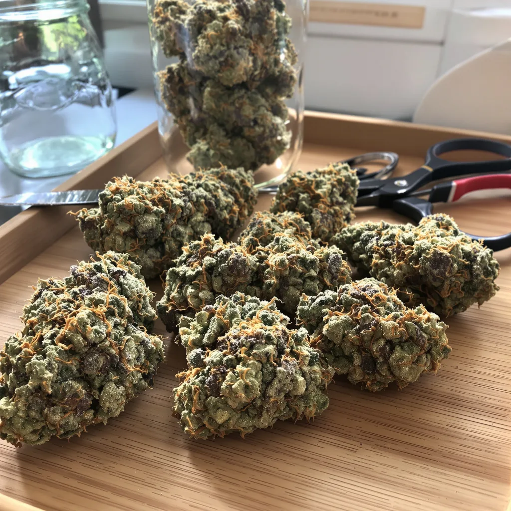 Birthday Cake Kush 60% indica / 40% sativa flower with visible trichomes