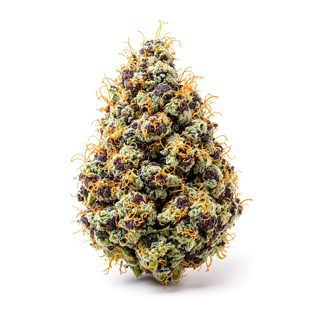 Black Domina 65% indica / 35% sativa flower with visible trichomes