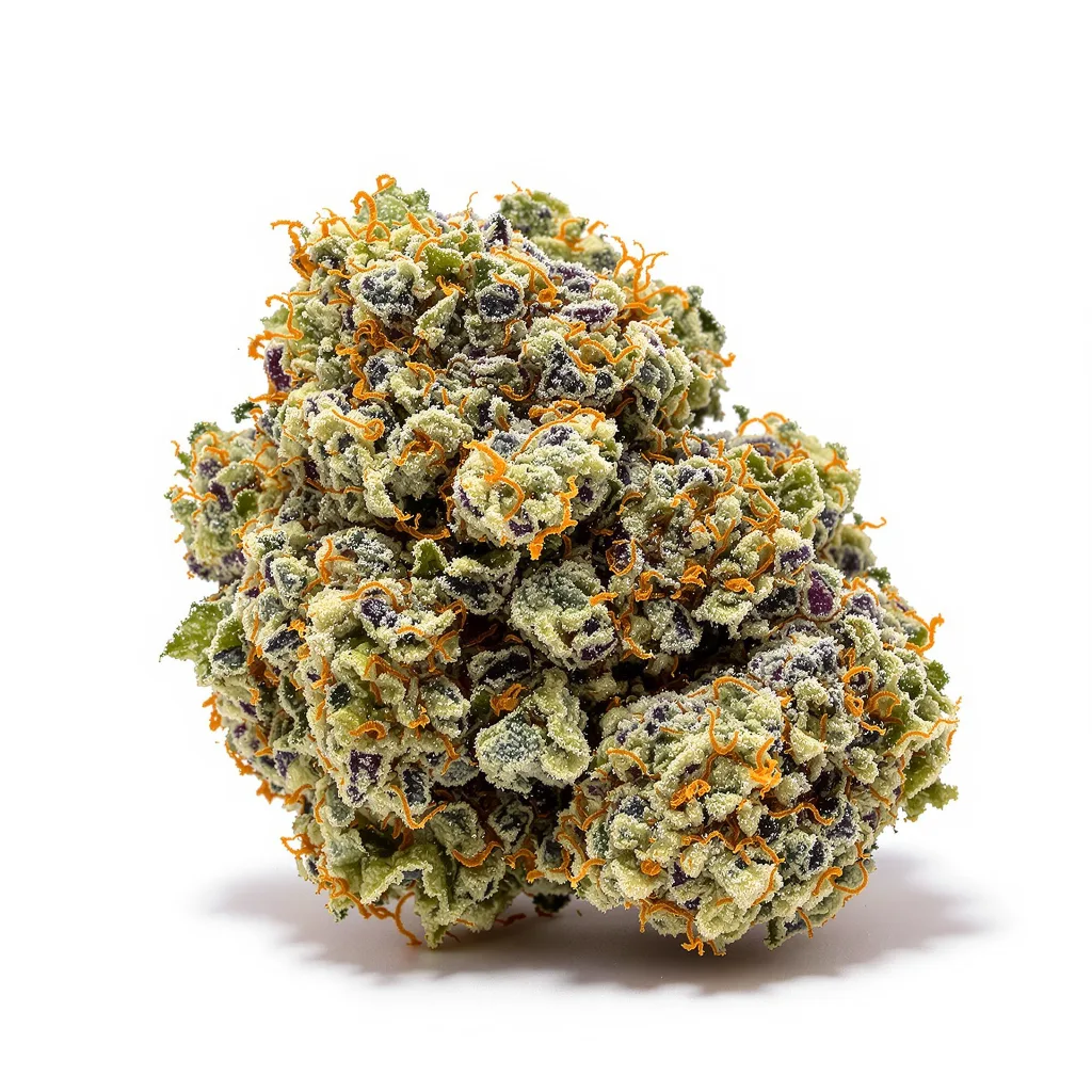 Black Russian 56% indica / 44% sativa flower with visible trichomes