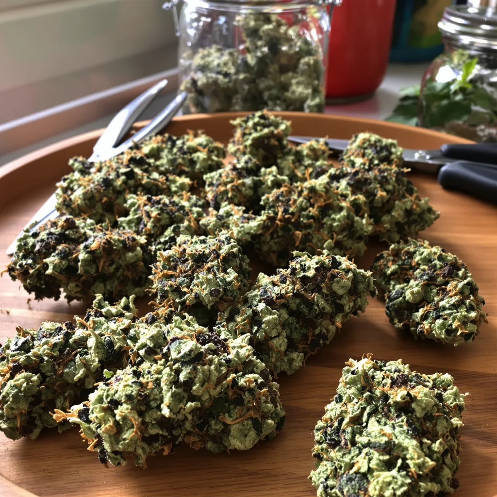 Black Water Purple OG Cheese 66% indica / 34% sativa flower with visible trichomes