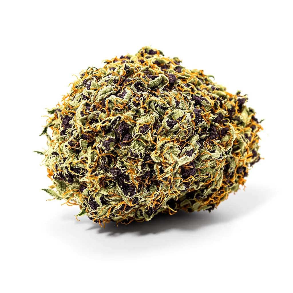 Black Widow 86% indica / 14% sativa flower with visible trichomes