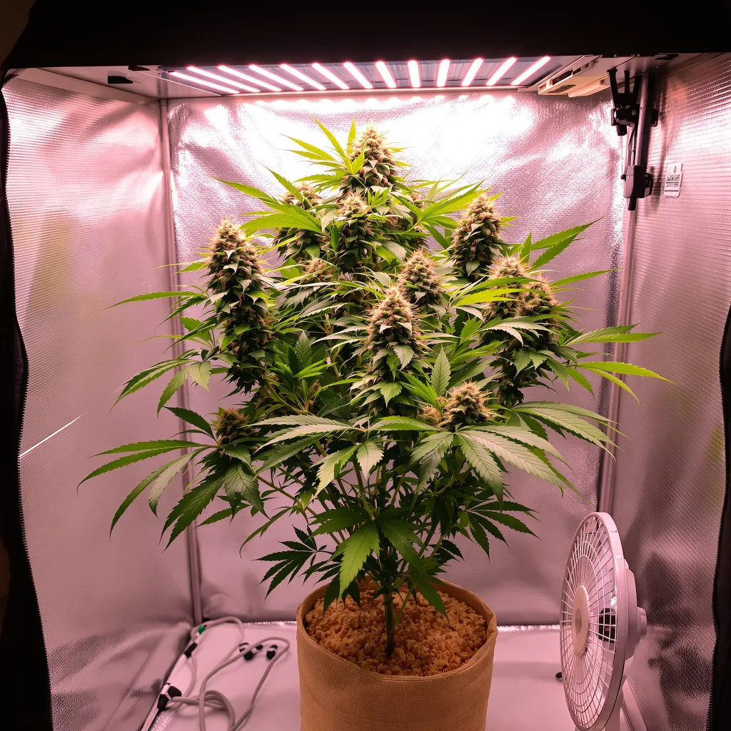 Blackberry Kush cannabis plant in flowering stage — around 0.75 m (0.5-1 m) autoflower