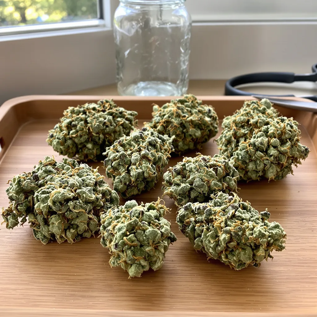 Blackberry Pie 51% indica / 49% sativa flower with visible trichomes