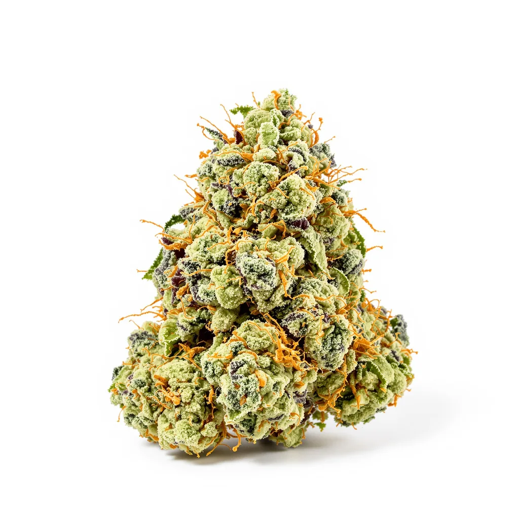 Blue Kush 55% indica / 45% sativa flower with visible trichomes