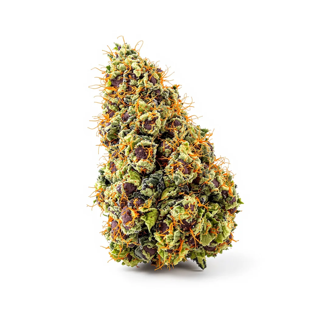 Blue Ox 67% indica / 33% sativa flower with visible trichomes