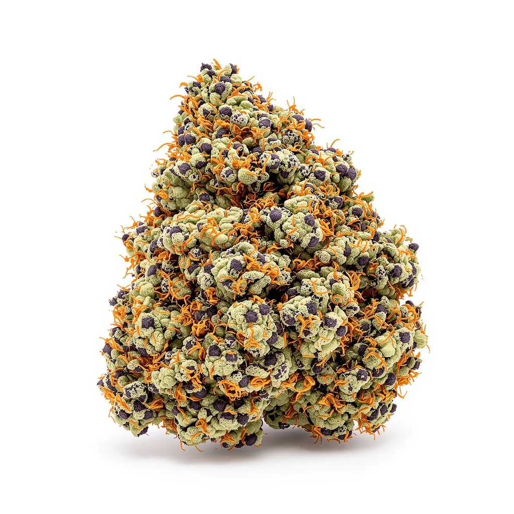 Blue Zombie 66% indica / 34% sativa flower with visible trichomes