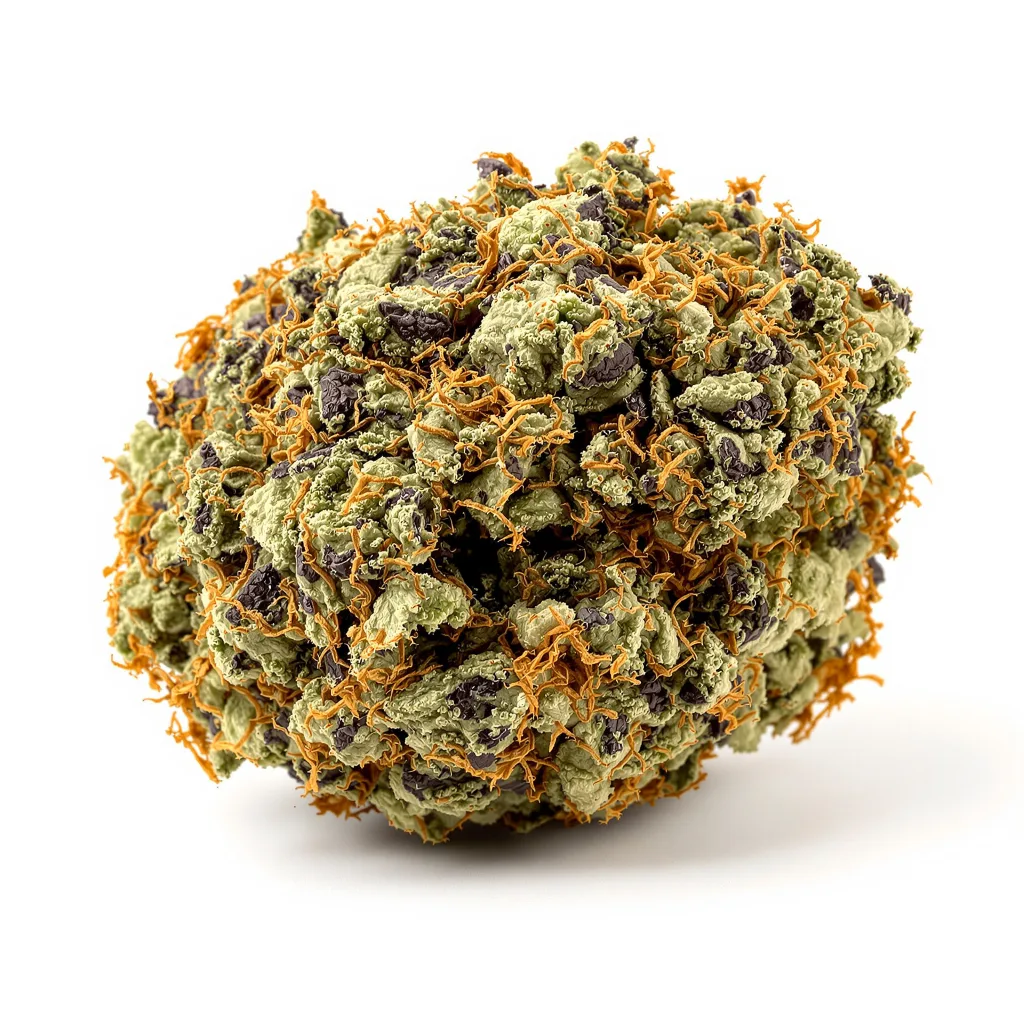 Blueberry Gusto 75% indica / 25% sativa flower with visible trichomes