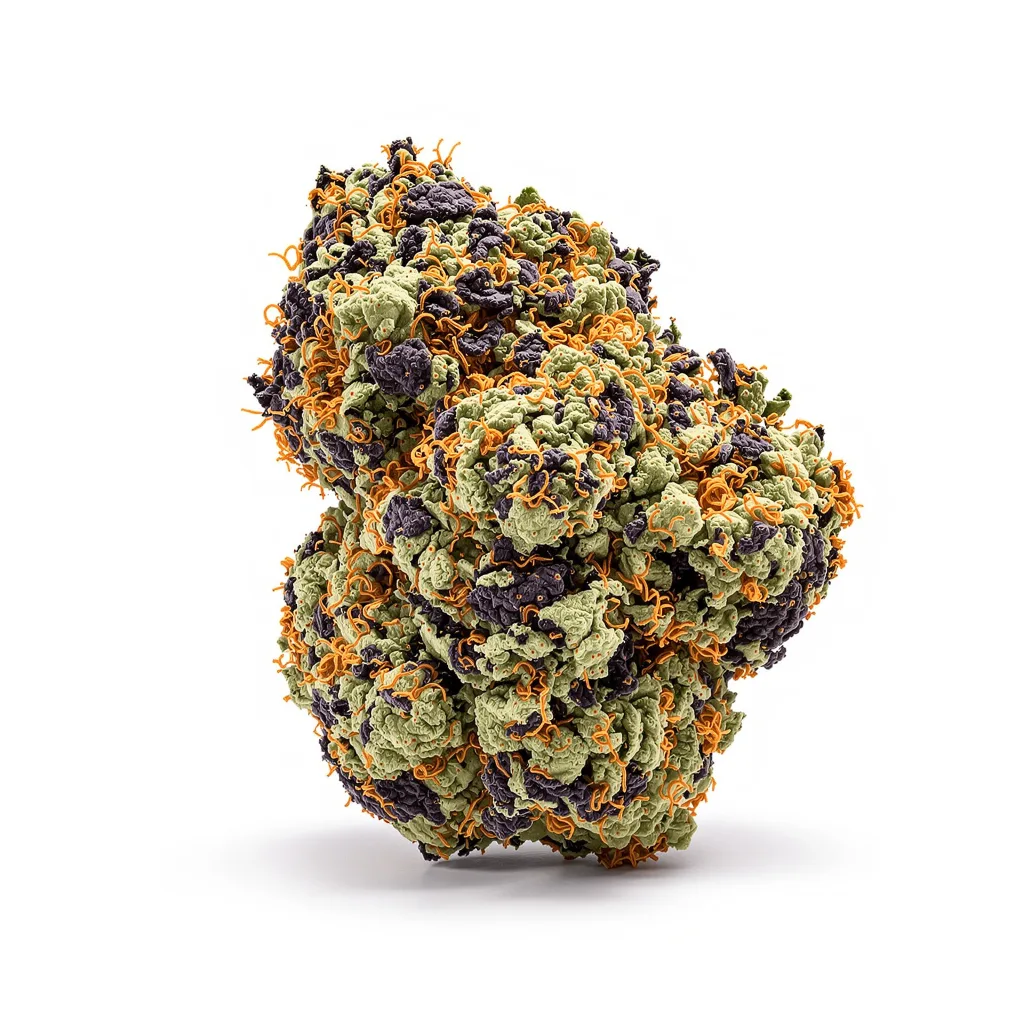 Blueberry Gusto 75% indica / 25% sativa flower with visible trichomes