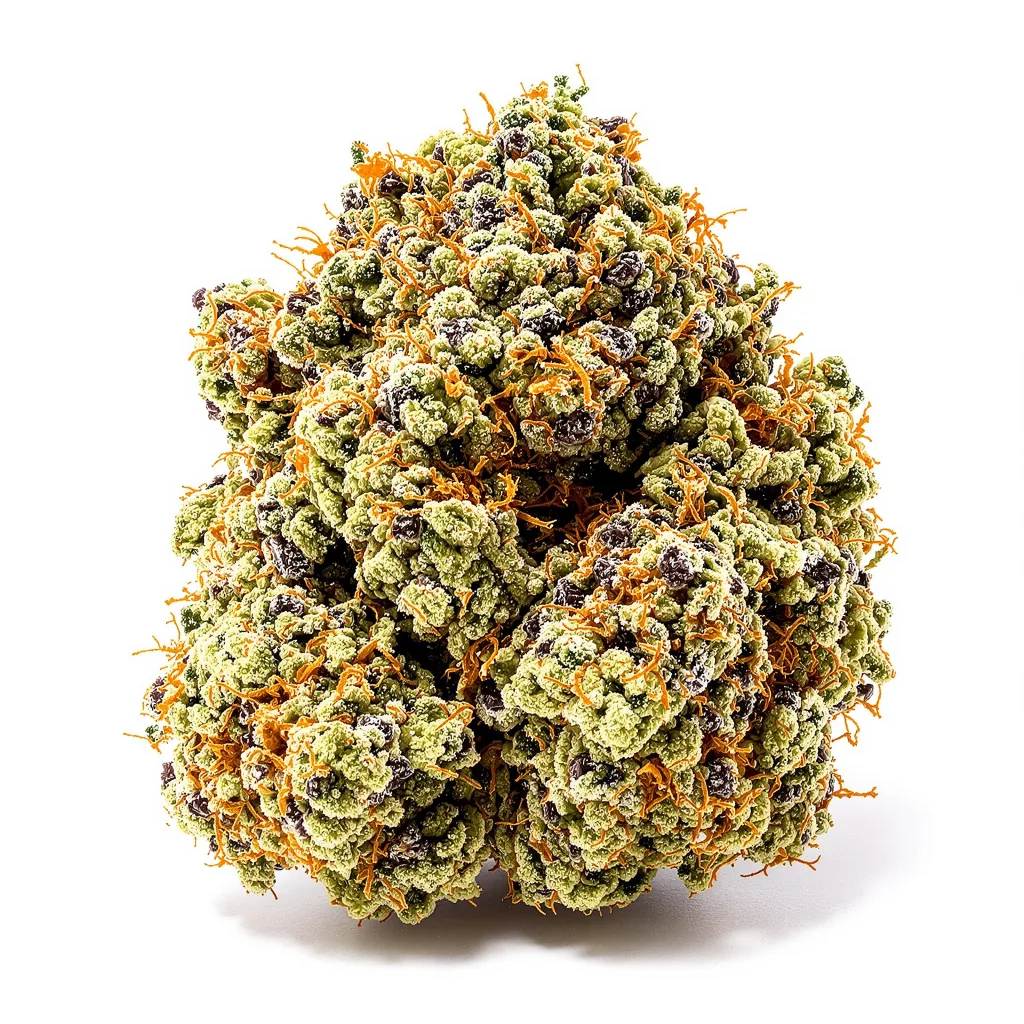 Blueberry Haze 40% indica / 60% sativa flower with visible trichomes