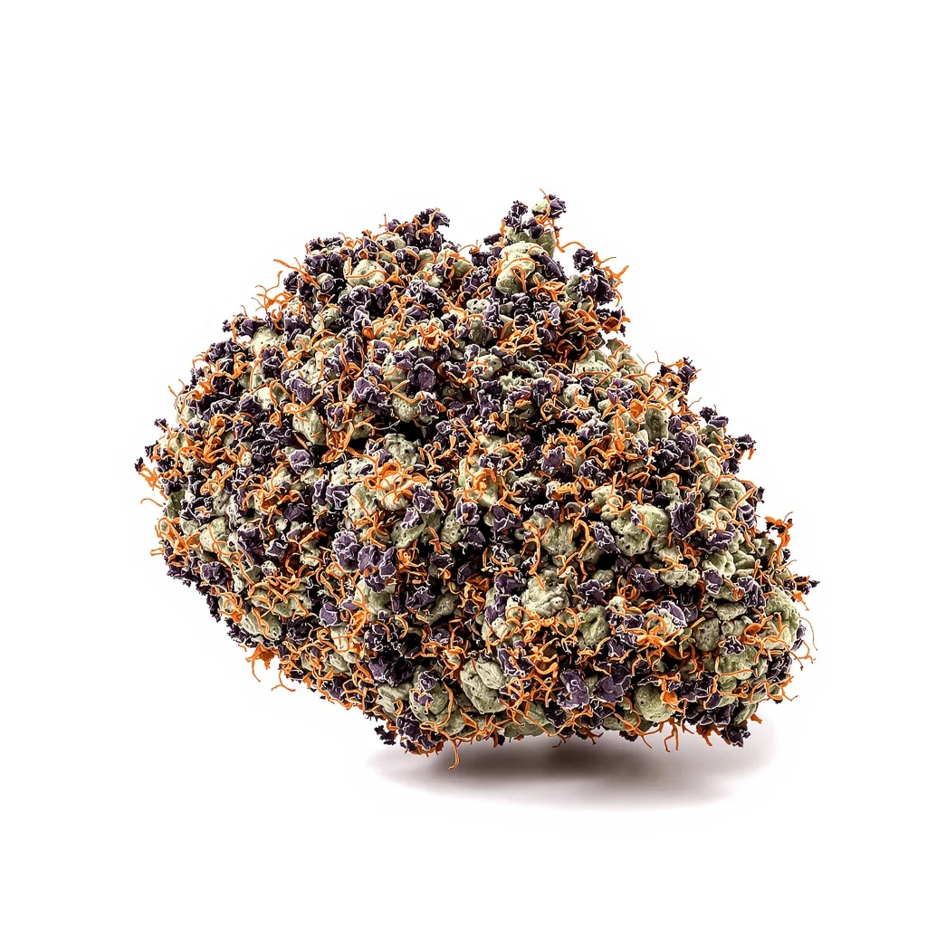 Blueberry Milk 89% indica / 11% sativa flower with visible trichomes