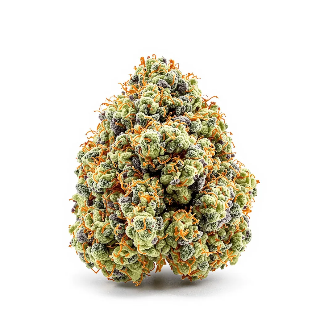 Bogart 41% indica / 59% sativa flower with visible trichomes