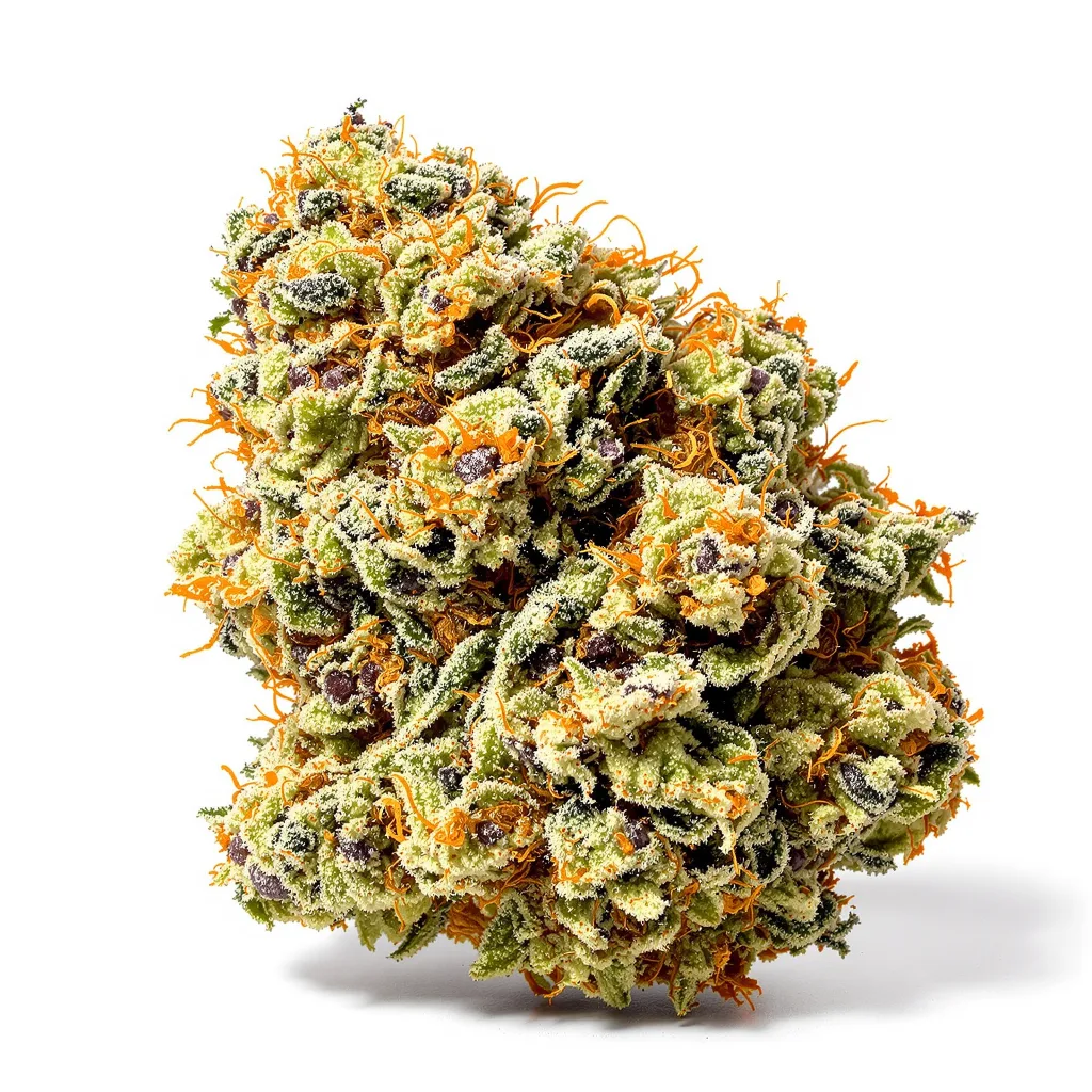 Bubblegum 59% indica / 41% sativa flower with visible trichomes