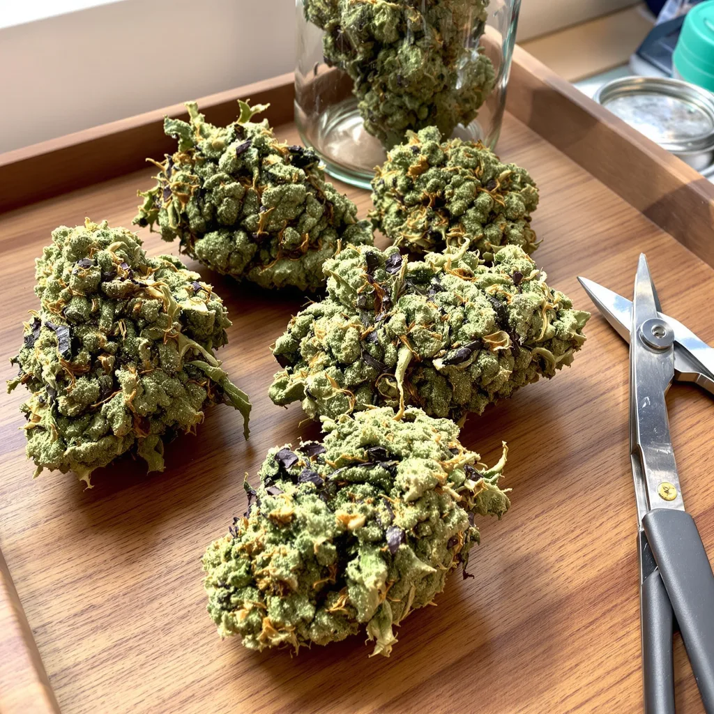 California Grapefruit 39% indica / 61% sativa flower with visible trichomes