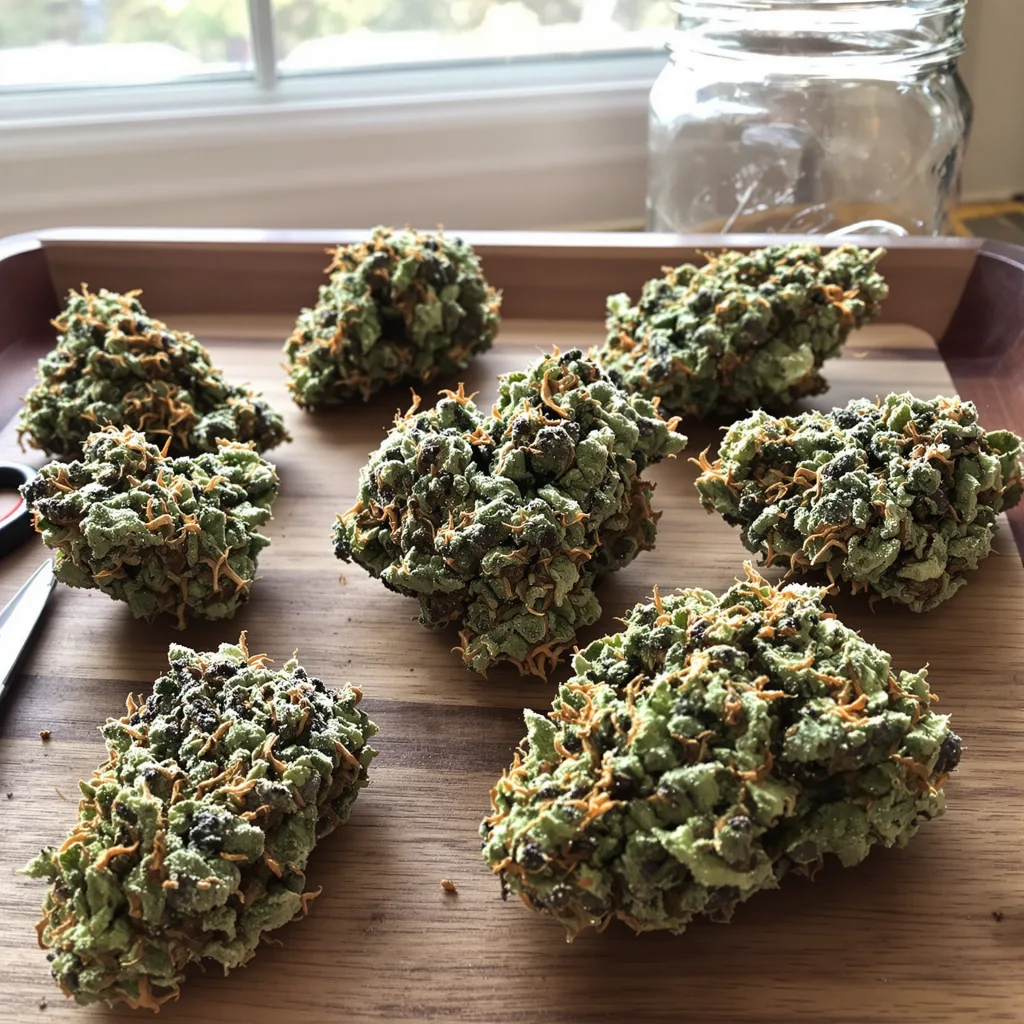 Candy Kush 54% indica / 46% sativa flower with visible trichomes