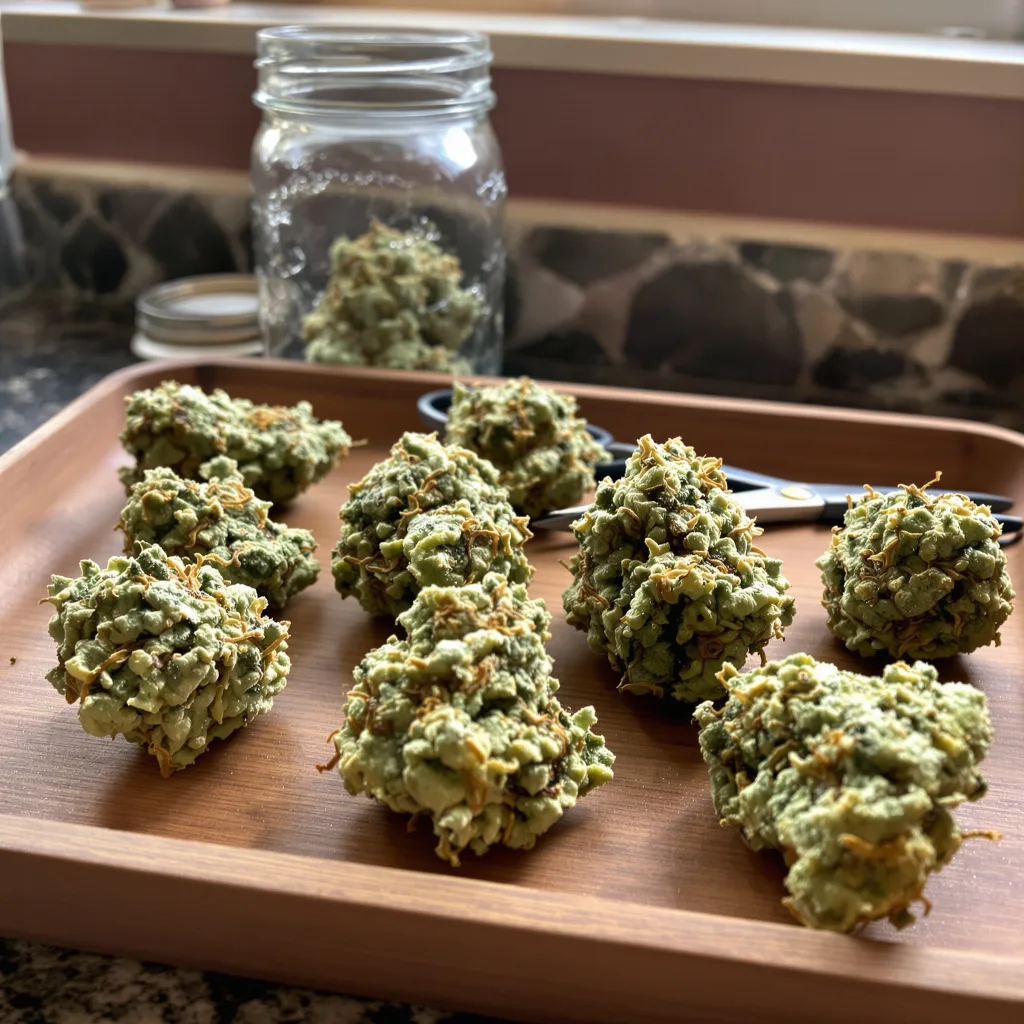CBD Critical Cure 48% indica / 52% sativa flower with visible trichomes
