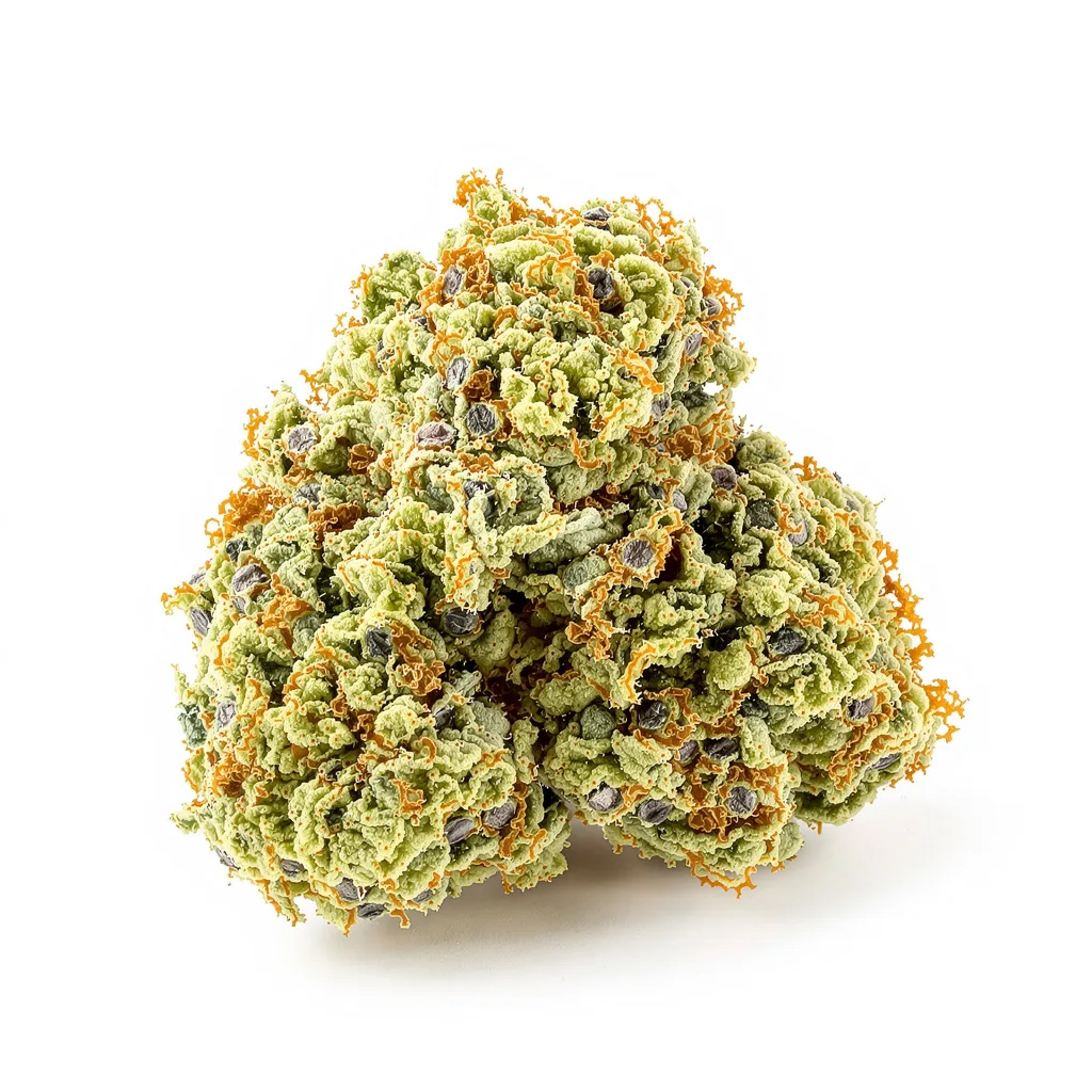 CBD Critical Cure 48% indica / 52% sativa flower with visible trichomes