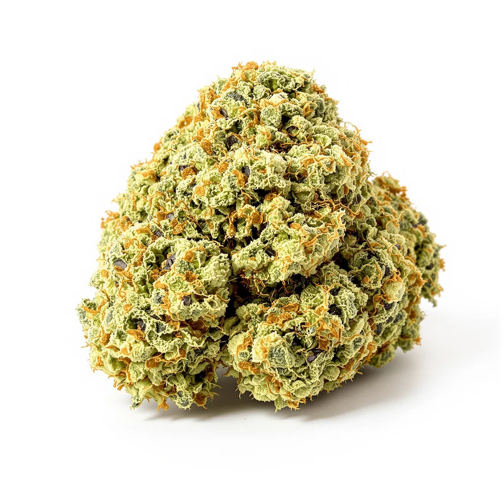 CBD Critical Mango 47% indica / 53% sativa flower with visible trichomes