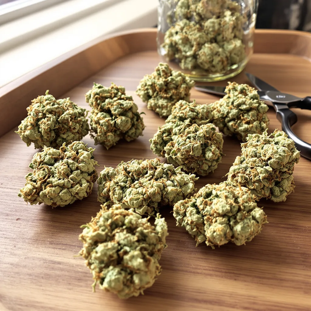 CBD OG Kush 43% indica / 57% sativa flower with visible trichomes